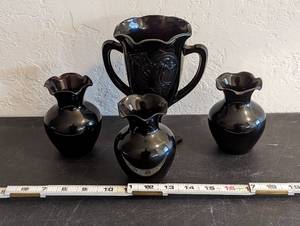 lot 601 image: (3) Vintage Amethyst Purple Vases and Cup.