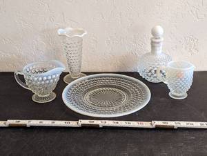lot 602 image: Fenton Opal Hobnail Glassware.
