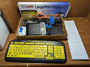 lot 640 image: (3) Keyboards, Mouse, Modem, Ethernet Cords and more.