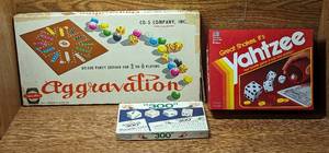 lot 642 image: Aggravation, 300, and Yahtzee Game.
