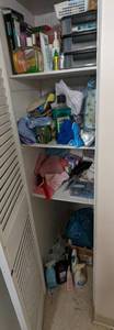 lot 758 image: Bathroom Cabinet Contents and Shower Chair.