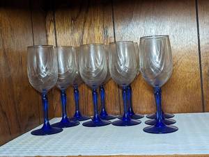 lot 782 image: (10) Lenox Cobalt Blue Swag Draped Wine Goblets.