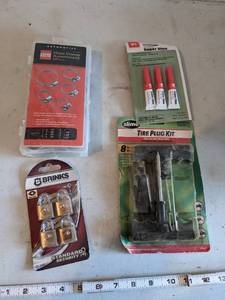 lot 993 image: Super Glue  Tire Plug Kit  Brinks Locks  Hose Clamps