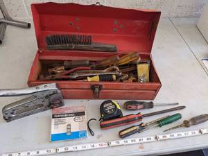 lot 1027 image: Hand Tools  Stapler & Staples  Wire Brush  Some Rusted