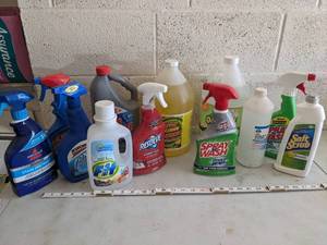 lot 1071 image: Stain Remover, Lemon Ammonia, OdoBan Disinfectant, and more.