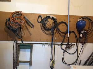 lot 1113 image: Jumper Cables, Hard Hat, Stool and more.
