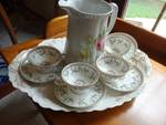Tea cups/saucers from France/ German tea pitcher
