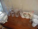 Lot of pressed glass/ cut glass baskets, misc.