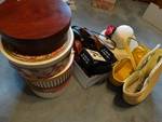 Lot of hat boxes/ hand bags/ hats/ belts