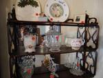 Collectable glass & misc on wall shelf
