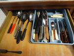 Lot of kitchen knives, cooking spoons & spatulas