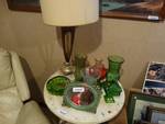 Mirror, candy dishes, vases, lamp