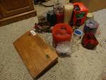 Wooden box & Lot of candles