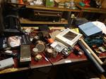 All contents on table-hardware, radio, headphones, staplers, misc.