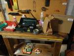Sanding wheels, storage box w/ key, tool box, punch set, misc.