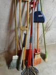Brooms/ Mops/ crutches, snow shovel, misc.