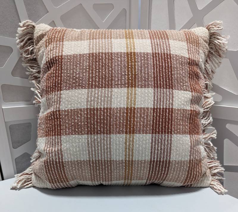 lot 334981 image: THROW PILLOW- 18 x 18. Multi Brown