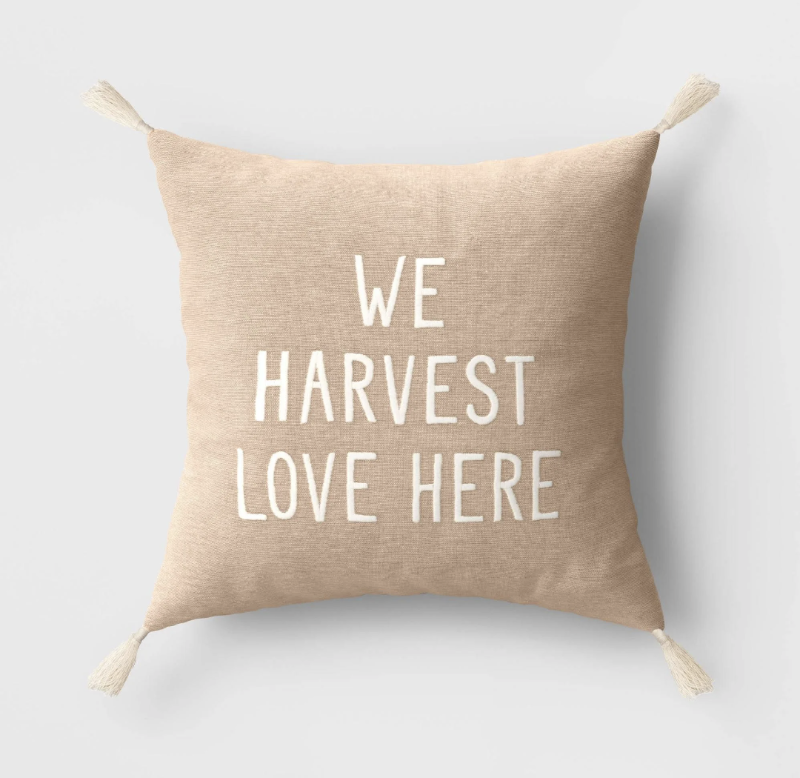 lot 100295 image: THROW PILLOW- We Harvest Love Here. Neutral