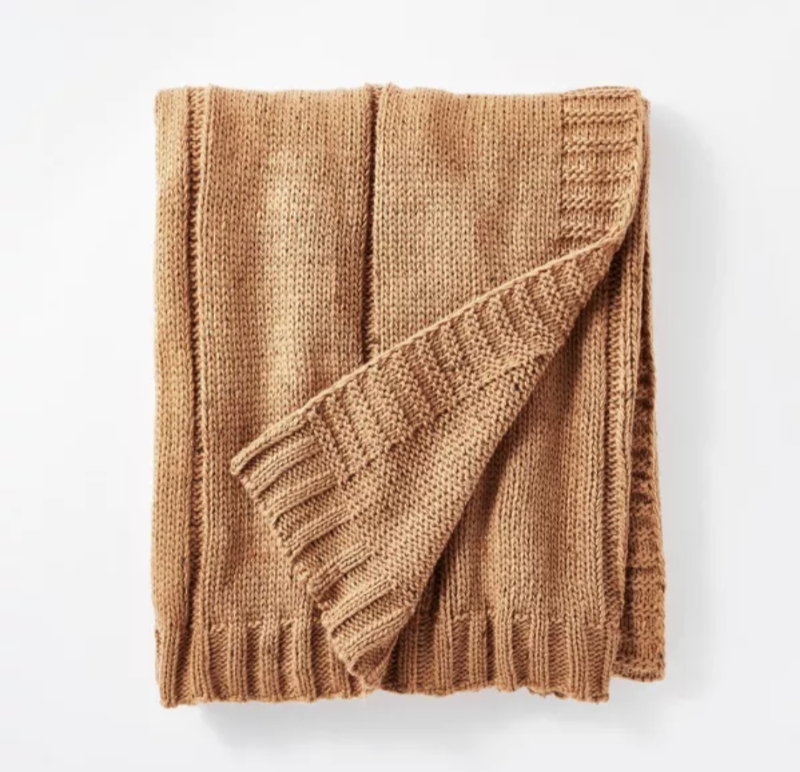 lot 100296 image: THROW BLANKET- 50 x 60 Woven Striped Knit Nep. Cognac