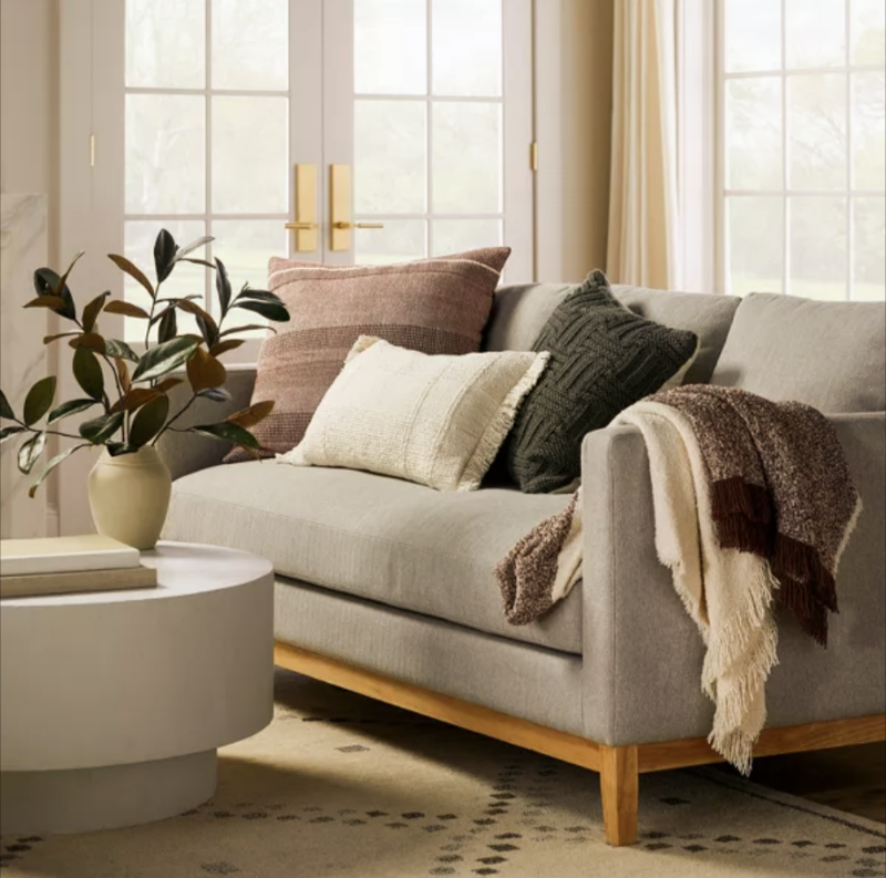 lot 100298 image: THROW PILLOW-Oversized Cotton Woven Striped. Mahogany