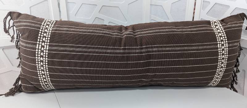 lot 100311 image: THROW PILLOW- 36 x 14Embroidered. BrownCream