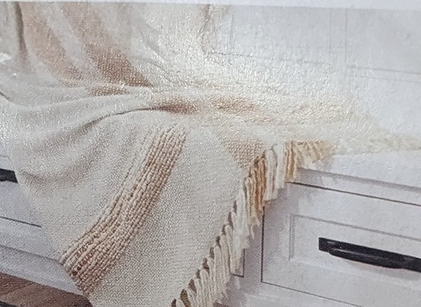 lot 100313 image: THROW BLANKET- 50 x 60 Plaid. Neutral BrownsCream