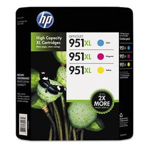 lot 1119 image: HP 951XL High Yield Original Ink Cartridge Cyan Magenta Yellow 3 Pack 1500 Page Yield