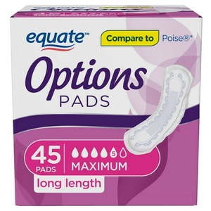 lot 2925 image: Equate Options Women s Bladder Control Pads Maximum Absorbency Long Length (45 Count)