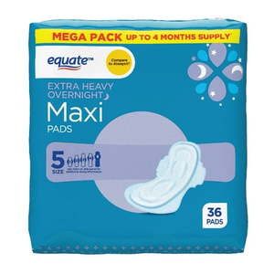 lot 2926 image: Equate Maxi Pads with Wings Unscented Extra Heavy Overnight Size 5 (36 Count)
