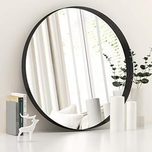 lot 1088 image: LYYYXGYP Black Round Wall Mirror for Bathroom - 30 X 30 Stainless Steel Metal Frame Mirror for Wall Black Wall Mounted Mirror
