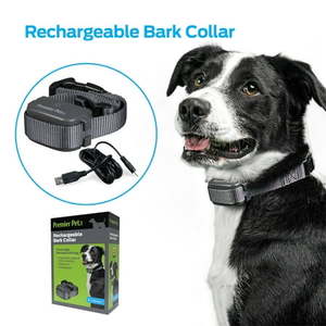 lot 1102 image: Premier Pet Rechargeable Bark Collar Discourages Barking & Whining for All Size Dogs Rechargeable Adjustable Waterproof Gentle Static Correction Low Battery Indicator No Programming Required
