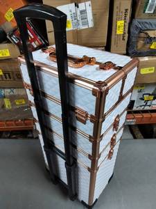 lot 1111 image: Professional Rolling Makeup Storage Case WhiteRose Gold 13x9x30