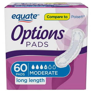 lot 2921 image: Equate Options Women s Incontinence Pads Long Length (60 Count)
