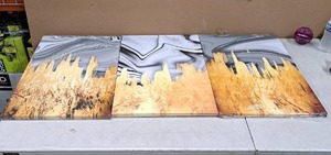 lot 3643 image: Golden Abstract Wall Art 3Pc