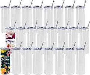 lot 1050 image: 24 Pack Sublimation Tumblers Bulk 20 oz Skinny Straight, Sublimation Blanks Double Wall Stainless Steel Skinny Tumbler with Lid and Straw, Shrink Wrap Film, Individually Boxed, for Heat Press Machine