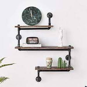 lot 1096 image: Bosuru Wall Mounted Iron Pipe Shelves