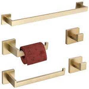 lot 2907 image: Brushed Gold Towel Bar Holder Set with 2 Towel Rings