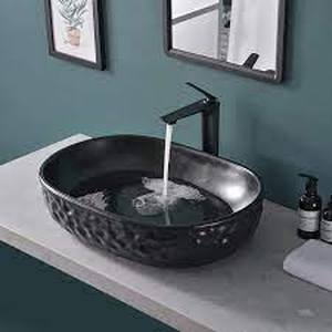 lot 5761 image: Black Ceramic Basin with Drain Pipe