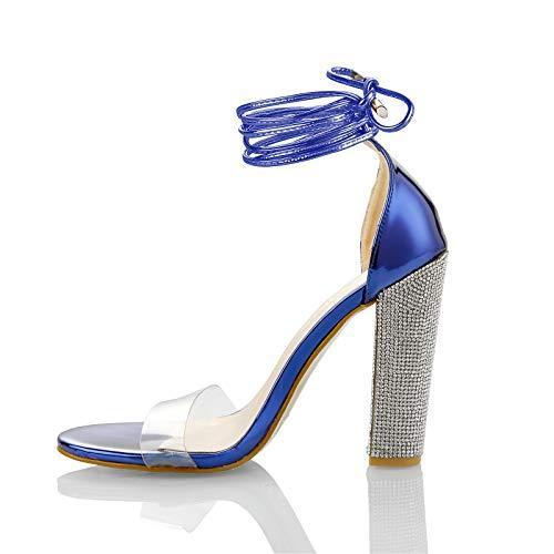 lot 1399 image: Purple High Heels Sandals with Strappy Clear Chunky Heels Size 9 Retail $35.60