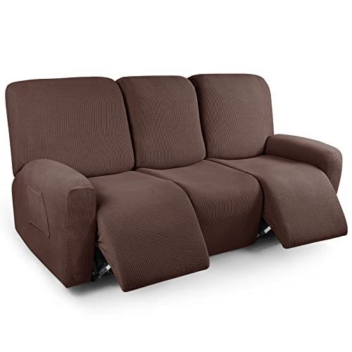 lot 1048 image: Recliner Sofa Covers 8-Pieces Stretch Large Couch Covers for 3 Seats Reclining Slipcovers Soft Jacquard Pattern Furniture Protector Chocolate Retail $67.58