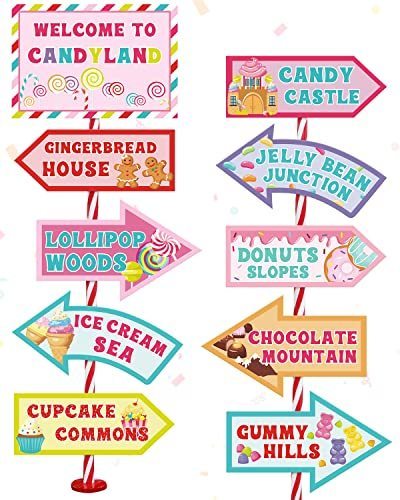 lot 1081 image: 20 PCS Candyland Party Decorations - Candy Land Party Signs - Welcome Candyland Birthday Party Photo Prop - Sweet Candy Theme Party Supplies Retail $12.15