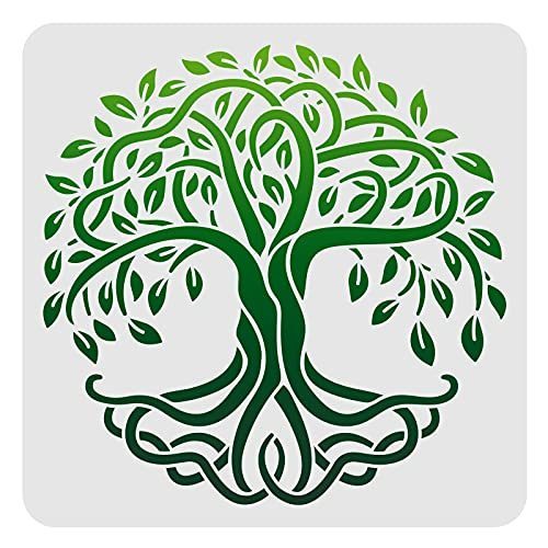 lot 1083 image: Tree of Life Stencils Tree Life Pattern Decoration Template 12x12 Inch Plastic Tree Drawing Painting Stencil Square Reusable Plant Stencil for Painting on Wood Floor Wall Tile Home Decor Retail $13.13
