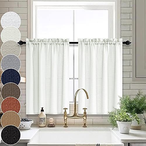 lot 1085 image: Short Semi Sheer Curtains Window Rod Pocket Curtains 32 x 30 Inch Length Ivory Retail $16.99