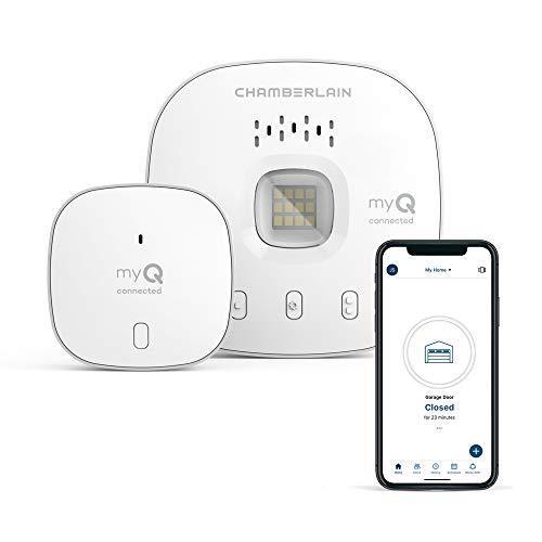 lot 1052 image: CHAMBERLAIN Smart Garage Control - Wireless Garage Hub and Sensor with Wifi & Bluetooth - Smartphone Controlled, myQ-G0401-ES, White Retail $40.36