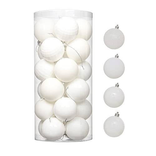 lot 1347 image: 24pcs White Christmas Balls Ornaments Shatterproof Hanging Balls 2.36(60mm) Retail $17.51