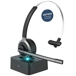 lot 1177 image: XAPROO Wireless Headset with Microphone for PC, Wireless 5.0 Headset with Microphone, Flip-to-Mute Mic, On Ear Cell Phone Headset with Charging Base for Home Office Call Center Zoom Skype Retail $49.99