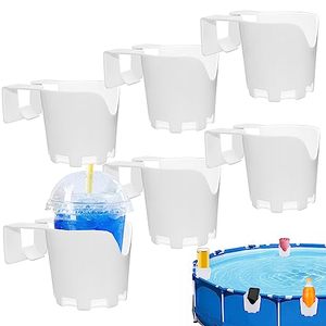 lot 1192 image: 6pcs Poolside Cup Holders for Above Ground Pools,Pool Cup Holders for Drinks,Plastic Drinks Cup Holder for 2 Inch or Less Poolside Round Top Bar (6, White) Retail $19.39