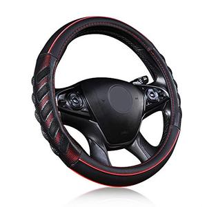 lot 1237 image: Flying Banner car Steering Wheel Cover Faux Leather Massage Universal fit 3D Honeycomb Hole Anti-Slip Sporty 15 Inches (Red Black) Retail $22.76
