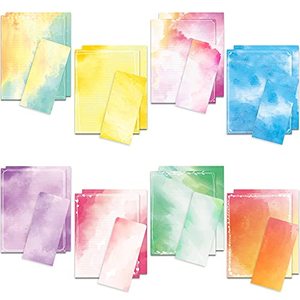 lot 1312 image: Anzon Mories Watercolor Stationary Writing Paper Envelope Set (2 Sides Colored, 1 Side Lined) 48 Sheets, 24 Pcs Envelopes, Letter Stationery 8.5 x 11, 8 Designs Assorted Retail $13.77