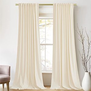 lot 1311 image: Ivory White Velvet Curtains 120 inches for Living Room, High Ceiling Privacy Protect Light Reducing Drapes for WindowsBackdrop, Elegant Home Decor for Christmas, W52 x L120, 2 Panels Retail $66.95
